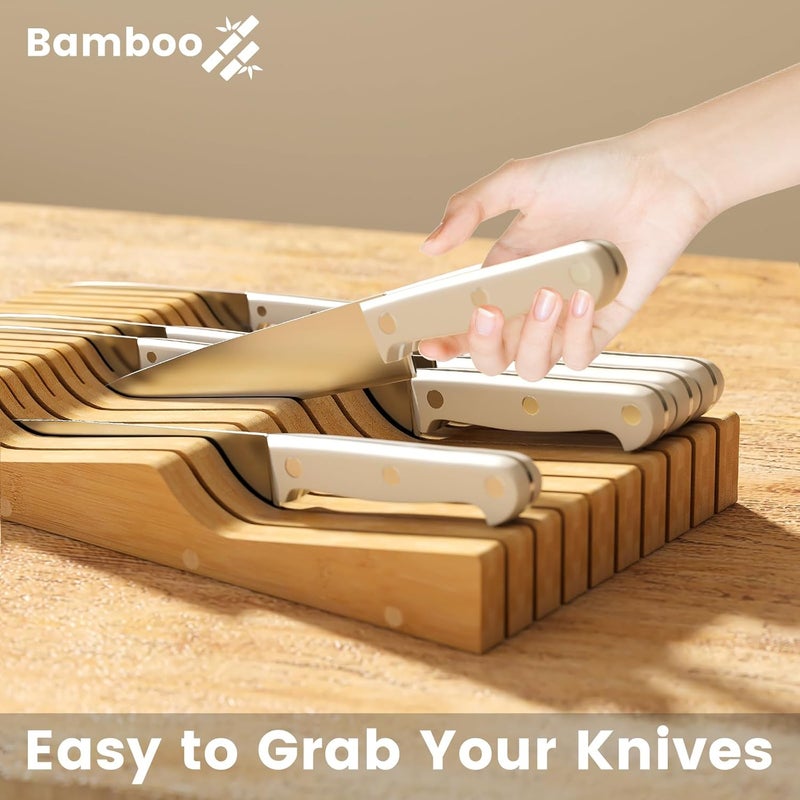 Wieghda Bamboo In-Drawer Knife Block for 19 Knives(Not Included), Knife Drawer Organizer,Knife Holder Countertop,Block Knife Storage Organizer for Kitchen - Image 2